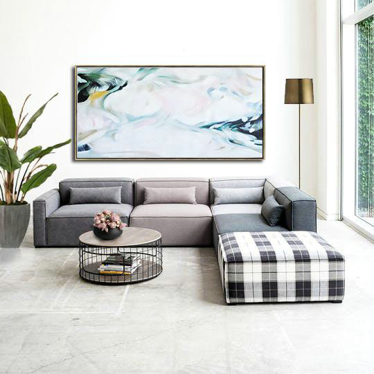 Abstract Painting Extra Large Canvas Art,Large Panoramic Abstract Art On Canvas,Giant Canvas Wall Art,White,Pink,Green.etc